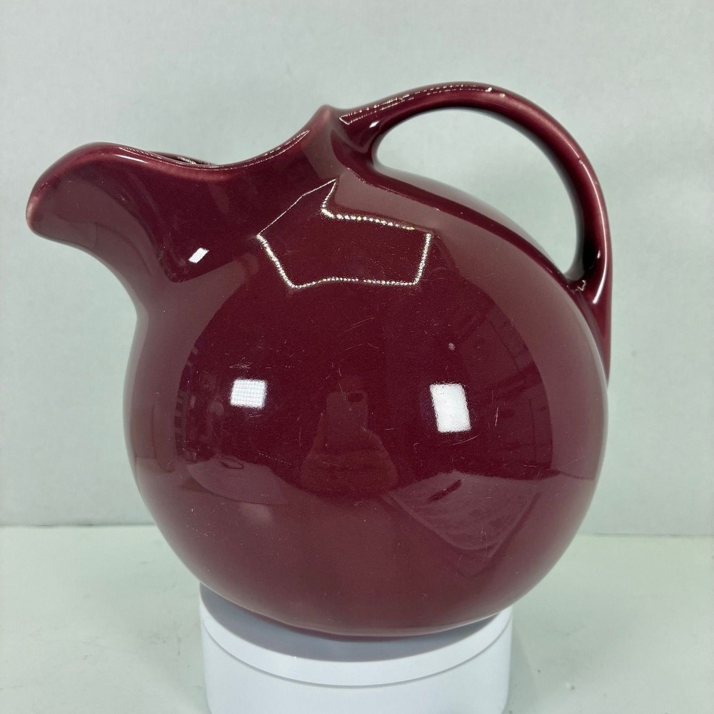 Vintage Hall China Burgundy Maroon Ball Pitcher Made in USA Mid Century Modern